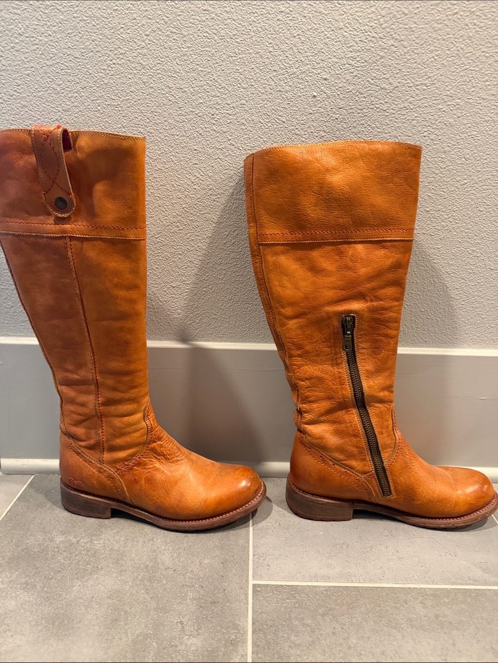 Bed Stu Women's Tall Cognac-Orange Leather  Boots